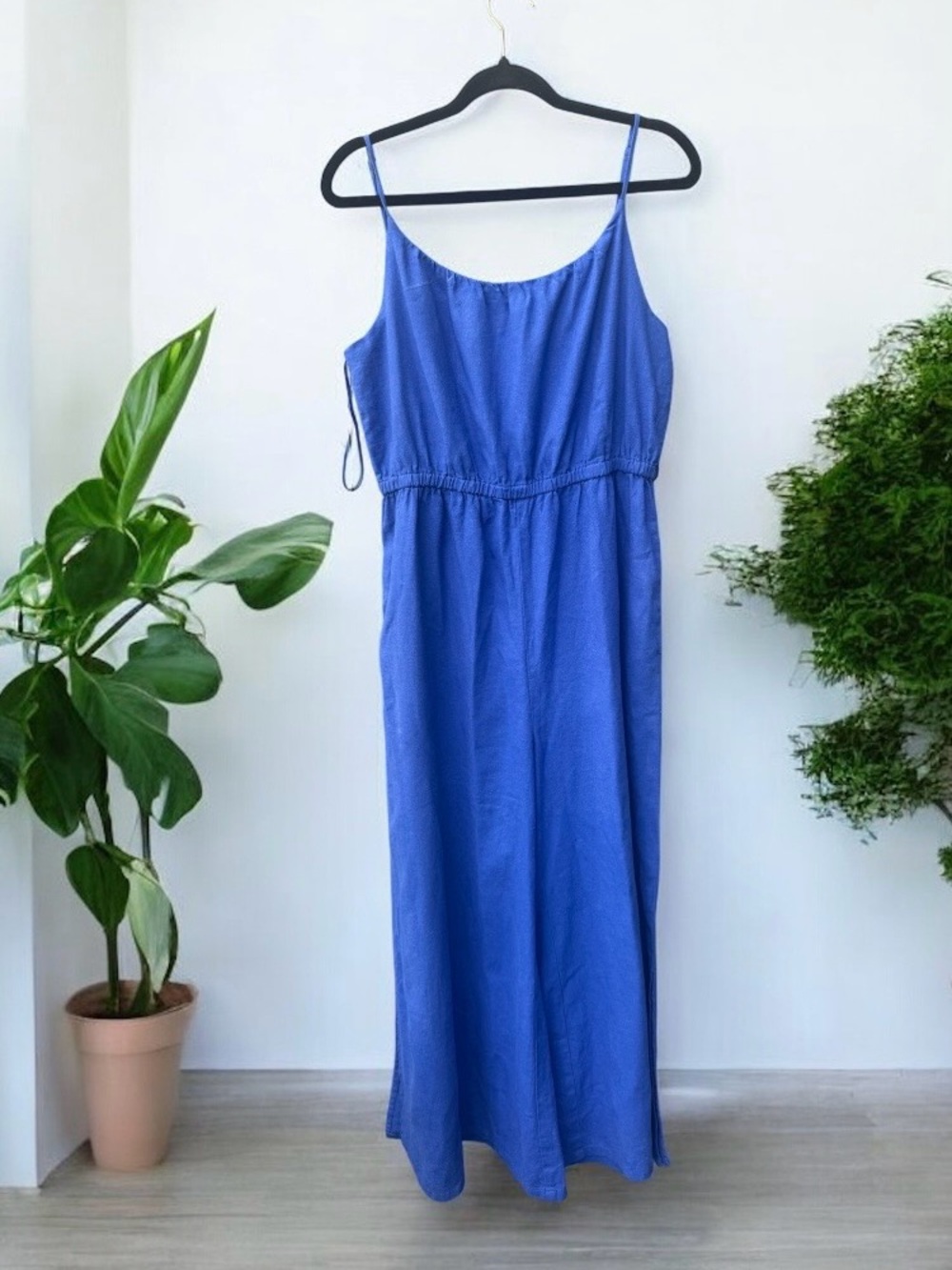 Haute Hippie Style NWT dazzling blue linen blend strappy wide leg jumpsuit large - Picture 2 of 3